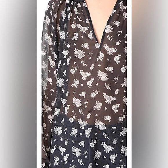 Vince Calico Floral Print Silk Blouse In Coastal Blue - Picture 10 of 16